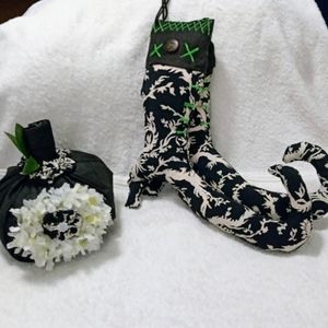 Halloween pumpkin 21" around hanging Witch boots 12" tall (handmade)